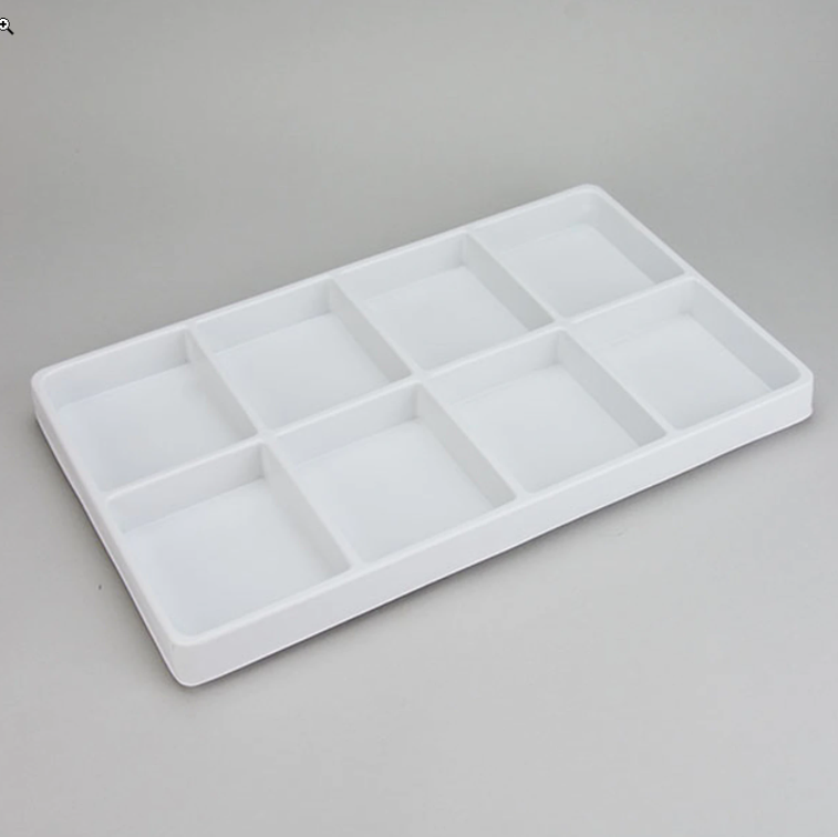 8 COMPARTMENT PLASTIC STACKABLE TRAY - WHITE-Transcontinental Tool Co